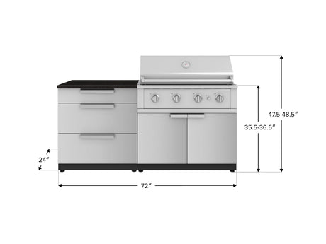 Outdoor Kitchen Stainless-Steel 4 Piece Cabinet Set with 3 Drawer, Grill Cabinet, Performance Grill, and Countertop