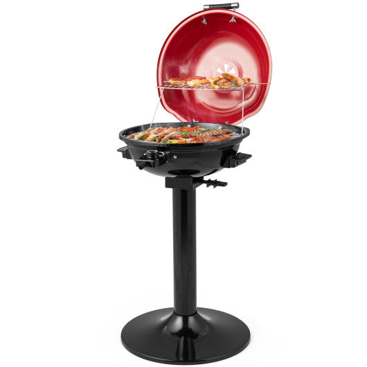 1600W Electric BBQ Grill with Removable Non-Stick Warming Rack-Red