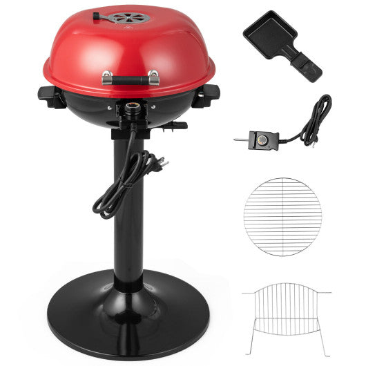 1600W Electric BBQ Grill with Removable Non-Stick Warming Rack-Red
