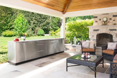 Outdoor Kitchen Stainless Steel 4 Piece Cabinet Set with 3-Drawer, 2-Door, Corner Shelf and 2-Door Drawer Cabinet