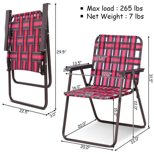 6 Pieces Folding Beach Chair Camping Lawn Webbing Chair-Red