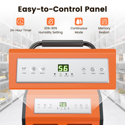 163 Pints Commercial Dehumidifier with Drain Hose and 24H Timer-Gray