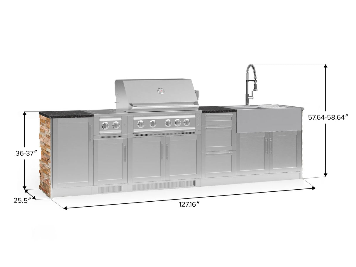 Outdoor Kitchen Signature Series 10 Piece Cabinet Set with 1 Door, Dual Side Burner, 3 Drawer, Sink, Grill and Grill Cabinet