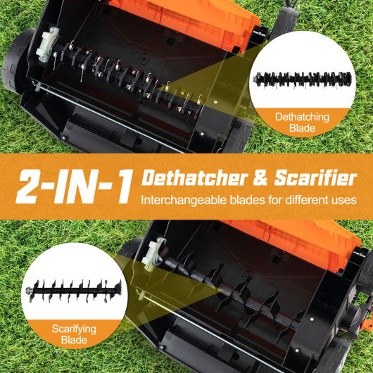 16-Inch Electric Lawn Dethatcher and Scarifier with Collection Bag-Orange