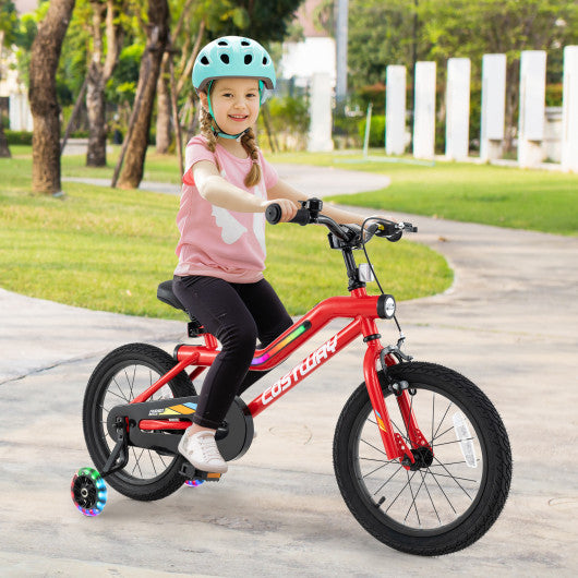 16 Inch Kids Bike with LED Lights Adjustable Carbon Steel Bicycle for 4-7 Years Old-16 inches