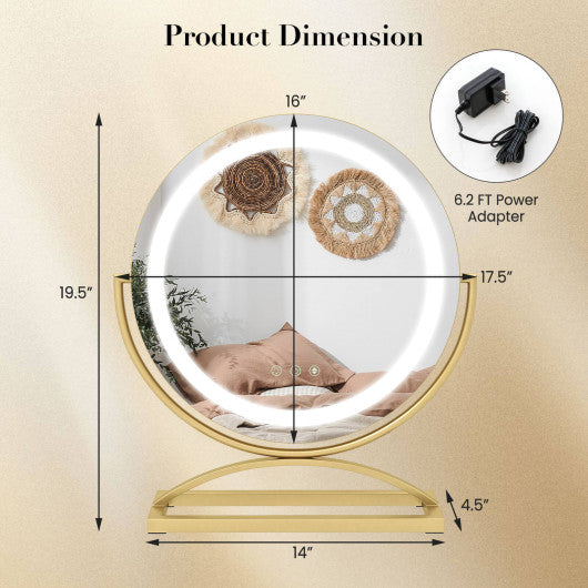 16 Inch Round Makeup Vanity Mirror with 3 Color Dimmable LED Lighting-Golden