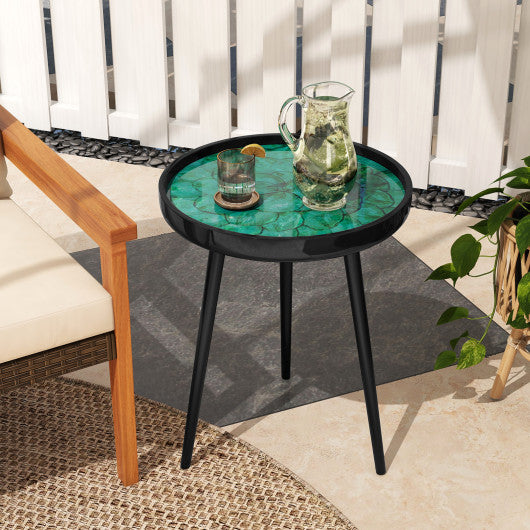 16 Inch Mid-century Modern Coffee End Table with Sea Shell Decoration-Green