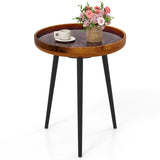 16 Inch Round End Table with Sea Shell Decoration and Epoxy Resin Finish-Brown