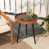 16 Inch Round End Table with Sea Shell Decoration and Epoxy Resin Finish-Brown