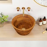16 Inch Teak Wood Washbasin with Drainage Hole and Smooth Finish
