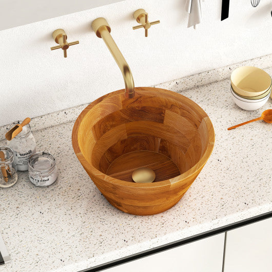 16 Inch Teak Wood Washbasin with Drainage Hole and Smooth Finish