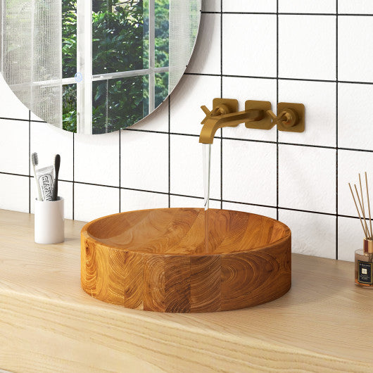 16 Inch Teak Wood Washbasin with Smooth Finish and Rounded Corners