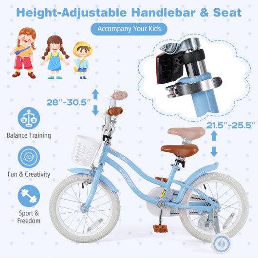 16 Inch Kids Bike with Adjustable Handlebar and Seat for 4-7 Year Old