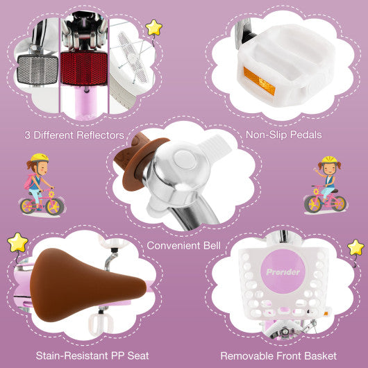 16 Inch Kids Bike with Front Handbrake and 2 Training Wheels-Purple