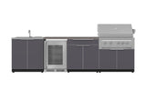 Outdoor Kitchen Aluminum 6 Piece Cabinet Set with Sink, Bar, Grill Cabinet, Platinum Grill, Countertop and Glass Door Fridge