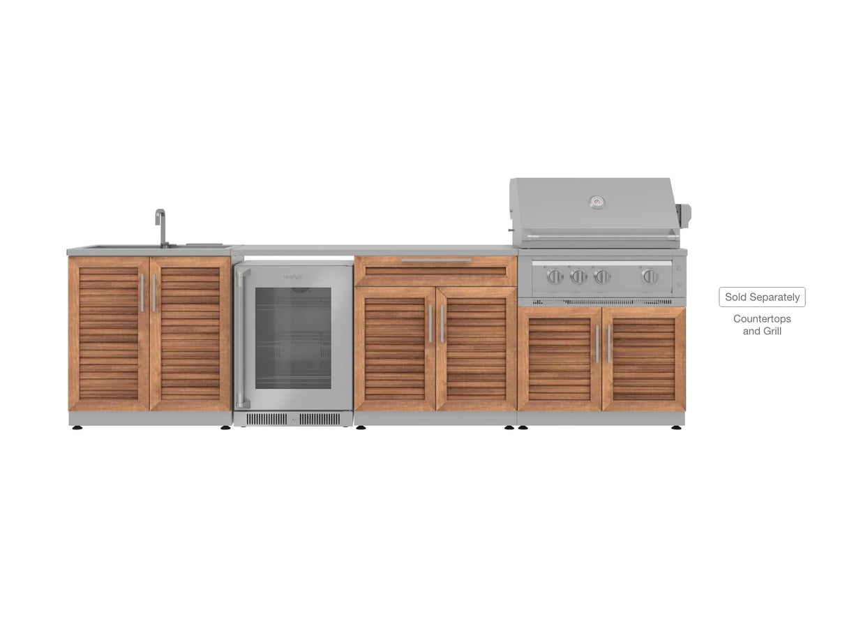 Outdoor Kitchen Stainless Steel 4 Piece Cabinet Set with Sink, Bar, Grill Cabinet and Fridge