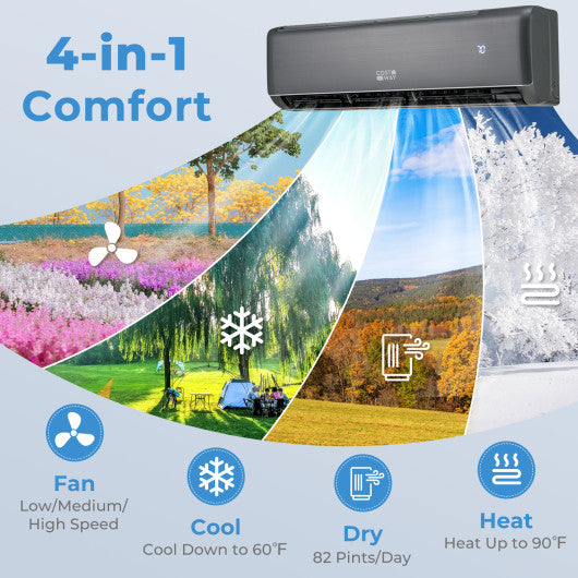 Energy Star Certified 18000 BTU 21 SEER2 208-230V Mini Split Air Conditioner and Heater Gray