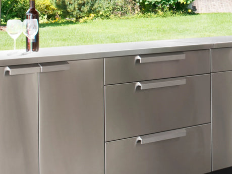 Outdoor Kitchen Stainless Steel 3 Piece Cabinet Set with 3-Drawer, 2-Door Cabinet and Fridge