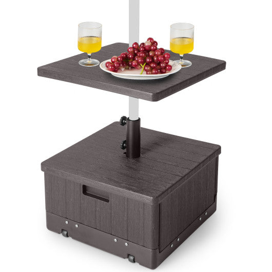 175 LBS Outdoor Fillable Umbrella Base with Table Tray-Brown