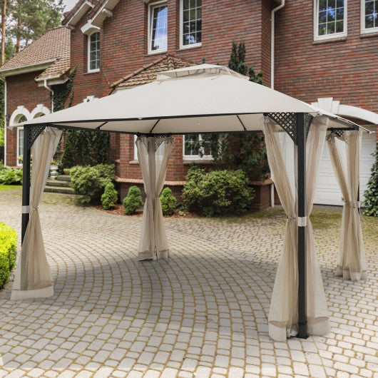 12’ x 10’Outdoor Double Top Patio Gazebo-Beige