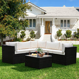 6 Pieces Patio Furniture Sofa Set with Cushions for Outdoor-Beige