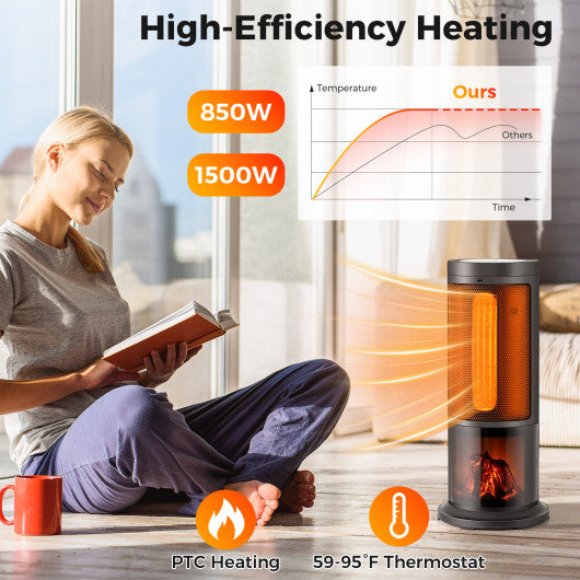 17 Inch 1500W Portable Tower Space Heater with 135° Oscillation-Black