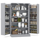 17-Tier Kitchen Pantry Cabinet with 2 Doors and 6 Adjustable Shelves-Gray