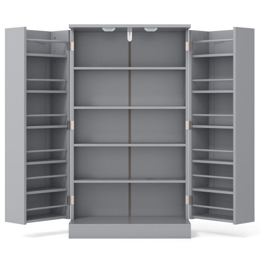 17-Tier Kitchen Pantry Cabinet with 2 Doors and 6 Adjustable Shelves-Gray