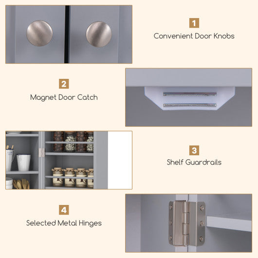 17-Tier Kitchen Pantry Cabinet with 2 Doors and 6 Adjustable Shelves-Gray