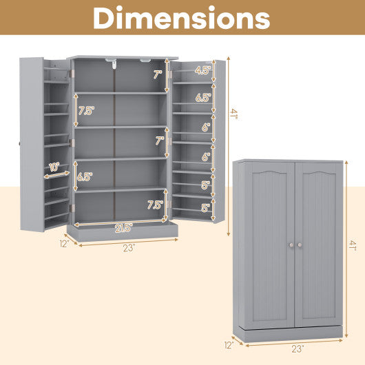 17-Tier Kitchen Pantry Cabinet with 2 Doors and 6 Adjustable Shelves-Gray
