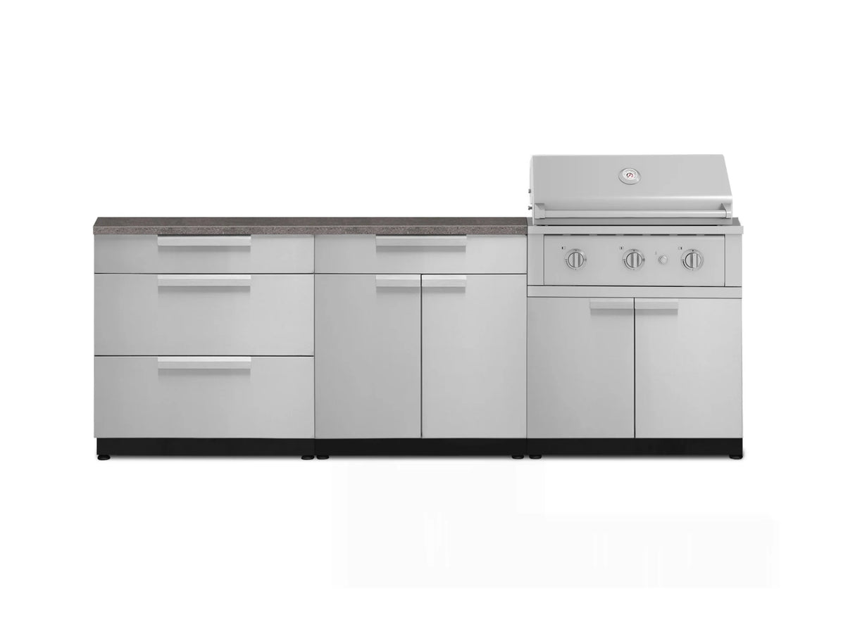 Outdoor Kitchen Stainless-Steel 5 Piece Cabinet Set with 3-Drawer, Bar, Grill Cabinet, Performance Grill and Countertop