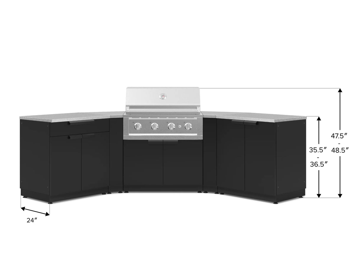 Outdoor Kitchen Stainless-Steel 7 Piece Cabinet Set with 2 Door, Bar, Corner, Grill Cabinet, Performance Grill, and Countertops