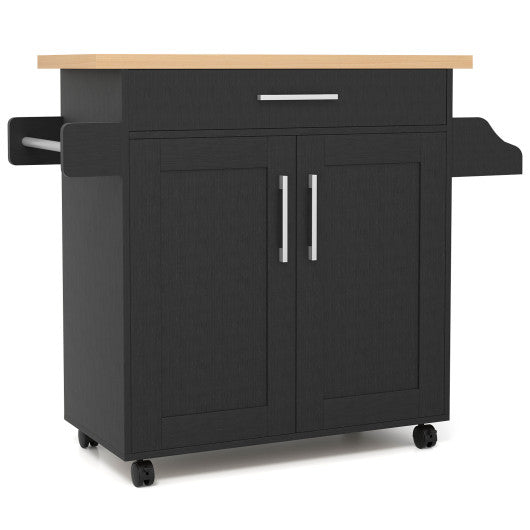 Rolling Kitchen Island Cart with Towel and Spice Rack-Black