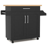Rolling Kitchen Island Cart with Towel and Spice Rack-Black