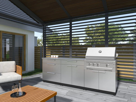 Outdoor Kitchen Stainless Steel 3 Piece Cabinet Set with Sink, Grill Cabinet and Platinum Grill