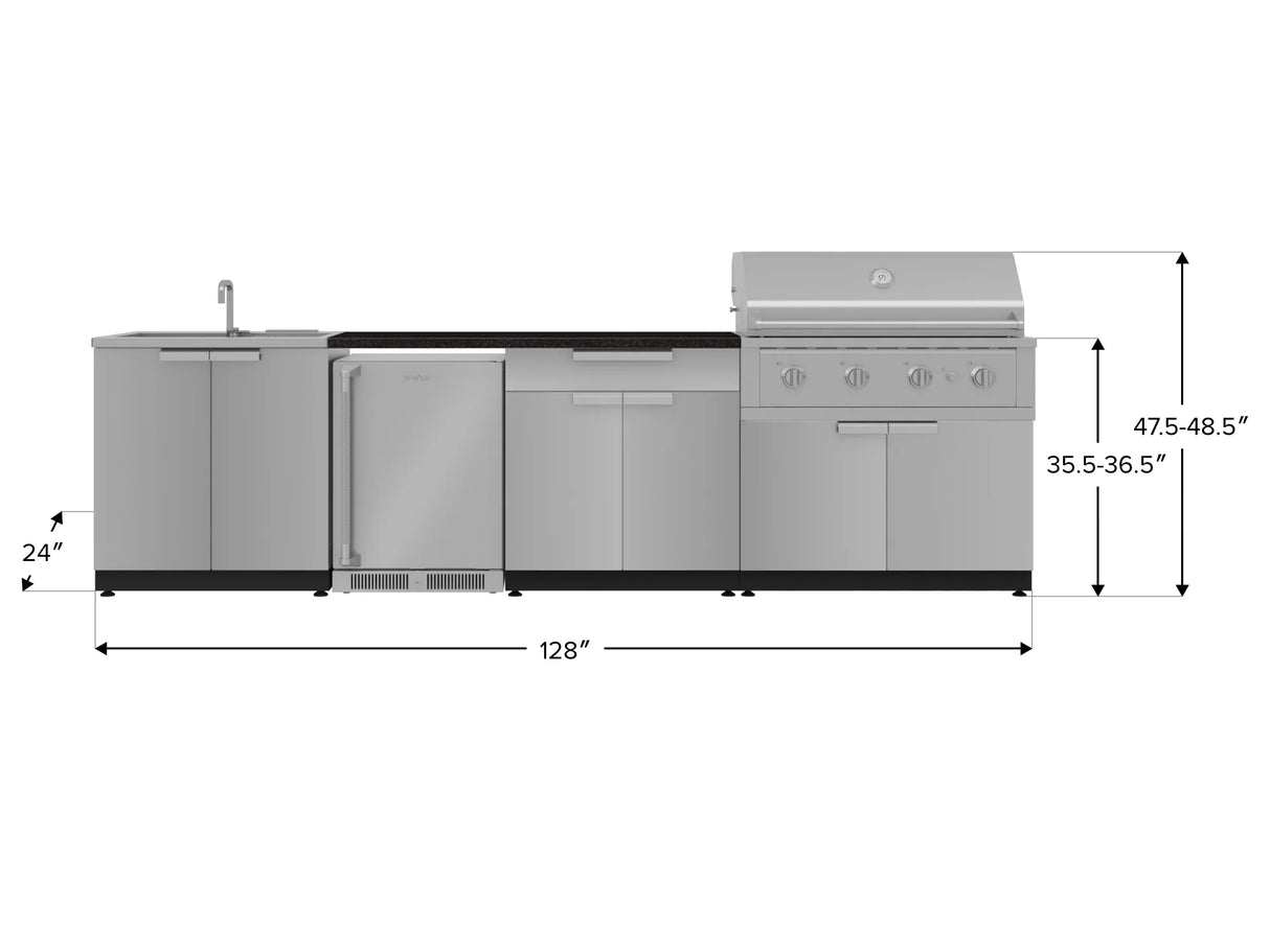 Outdoor Kitchen Stainless Steel 6 Piece Cabinet Set with Sink, Bar, Grill Cabinet, Performance Grill, Countertop and Stainless Steel Door Fridge