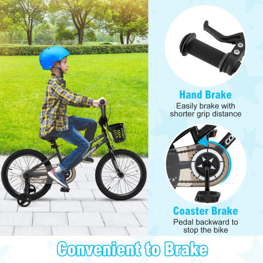 18 Inch Kids Bike with Basket and Training Wheels for Children Aged 4-8 Years Old
