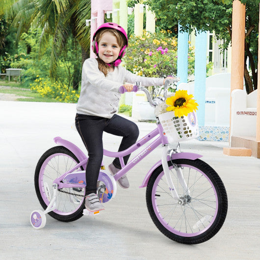 18 Inch Girl Bike with Basket with Detachable Training Wheels for 4-8 Years Old-18 inches