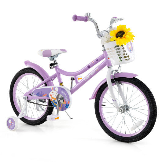 18 Inch Girl Bike with Basket with Detachable Training Wheels for 4-8 Years Old-18 inches