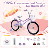 18 Inch Girl Bike with Basket with Detachable Training Wheels for 4-8 Years Old-18 inches