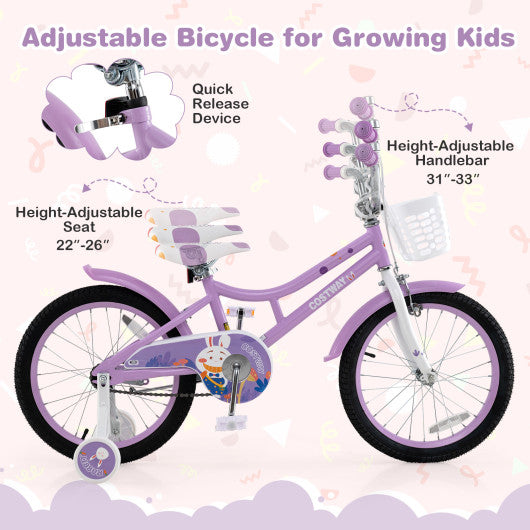 18 Inch Girl Bike with Basket with Detachable Training Wheels for 4-8 Years Old-18 inches