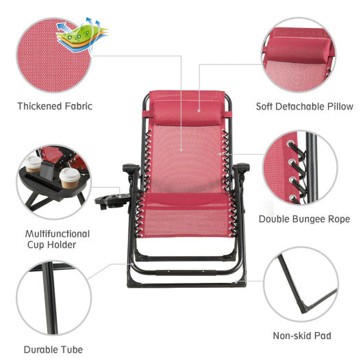 Oversize Lounge Chair Patio Heavy Duty Folding Recliner-Dark Red