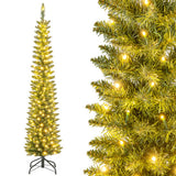 5/6/7/8/9 Feet Pre-lit Pencil Artificial Christmas Tree with 150/180/200//300/400 Warm White LED Lights-6 ft