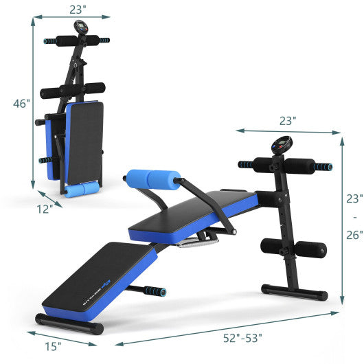 Adjustable Sit Up Bench with LCD Monitor-Blue