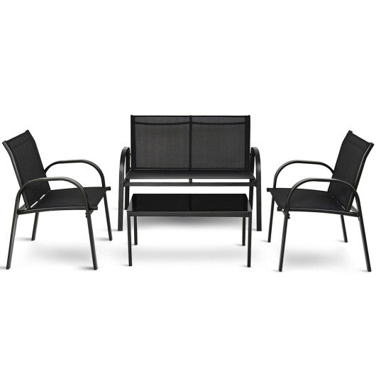 4 Pieces Patio Furniture Set with Glass Top Coffee Table-Black