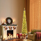 5/6/7/8/9 Feet Pre-lit Pencil Artificial Christmas Tree with 150/180/200//300/400 Warm White LED Lights-6 ft