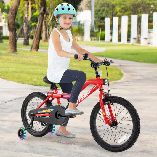 18 Inch Kids Bike with LED Lights Adjustable Carbon Steel Bicycle for 4-8 Years Old-18 inches