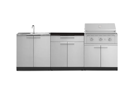 Outdoor Kitchen Stainless-Steel 5 Piece Cabinet Set with Bar, Sink, Grill Cabinet, Performance Grill, and Countertop