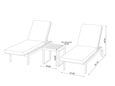 Monterey Teak Chaise Lounge (Set of 2) with Side Table