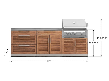 Outdoor Kitchen Stainless-Steel 5 Piece Cabinet Set with with 3-Drawer, Bar, Grill Cabinet, Platinum Grill and Countertop